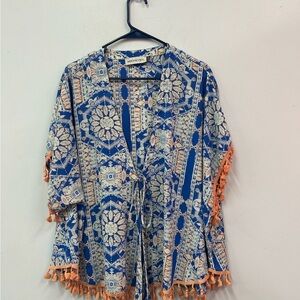 Veronicam Blue and Orange Patterned Women's Shaul Size‎ Small